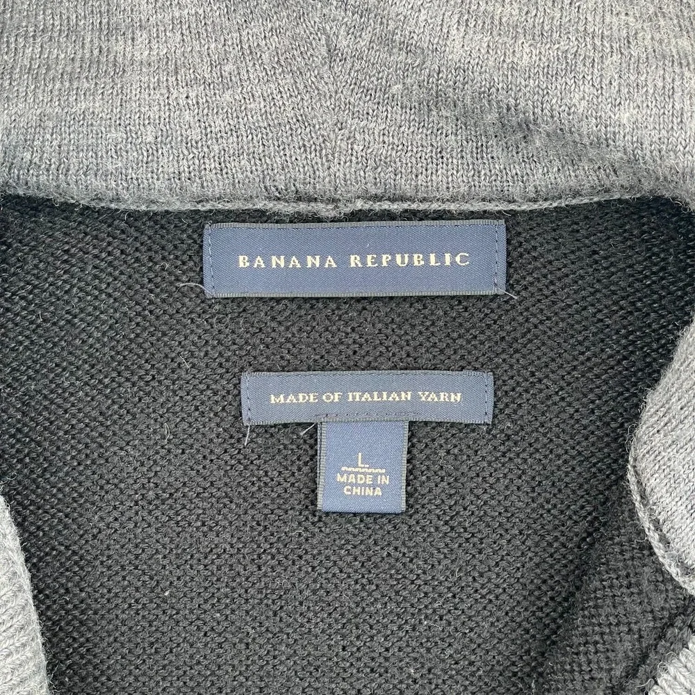 Banana Republic Hooded Henley Sweater Men Large Black Italian Wool Casual NWOT‎